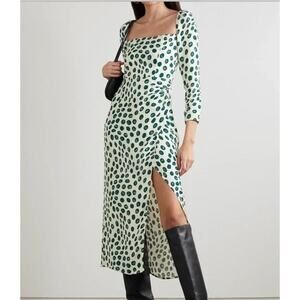 Reformation Hilda Long Sleeve High Slit Midi Dress Tapioca Green Cream Size 2